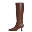Modatope Knee High Boots Kitten Low Heel Faux Leather Pointed Toe Side Zipper Fall Long Tall Boots for Women (9.5, Brown Pu)