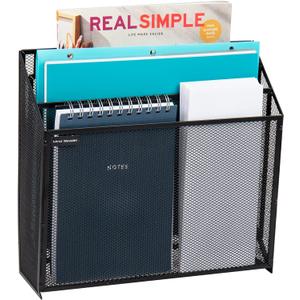 Mind Reader Vertical File Storage, Desktop Organizer, Wall Mount, Office, Metal Mesh, 12.5" L x 3.75" W x 11.5" H, Black