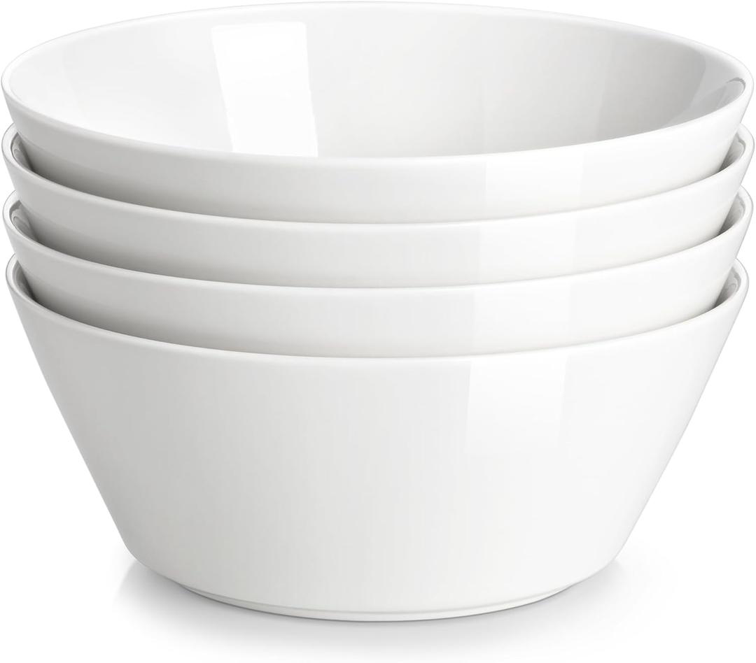 MALACASA 35 OZ Soup Bowls, White Porcelain Bowls Set of 4, Deep Bowls for Kitchen, Large Ceramic Bowls for Soup, Cereal, Salad, Ramen and Fruit, Dishwasher & Microwave Safe, Series Regular