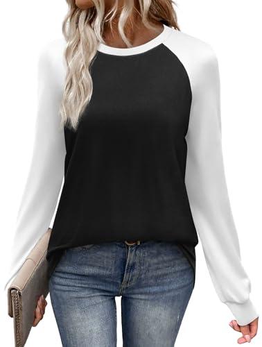 WIHOLL Womens Tops Raglan Long Sleeve Shirts for Women Color Block Casual Tops Early Fall Fashion Clothes School Outfits for Teachers Basic Tees Winter Clothing Fall Outfits for Women 2025 Black 2XL