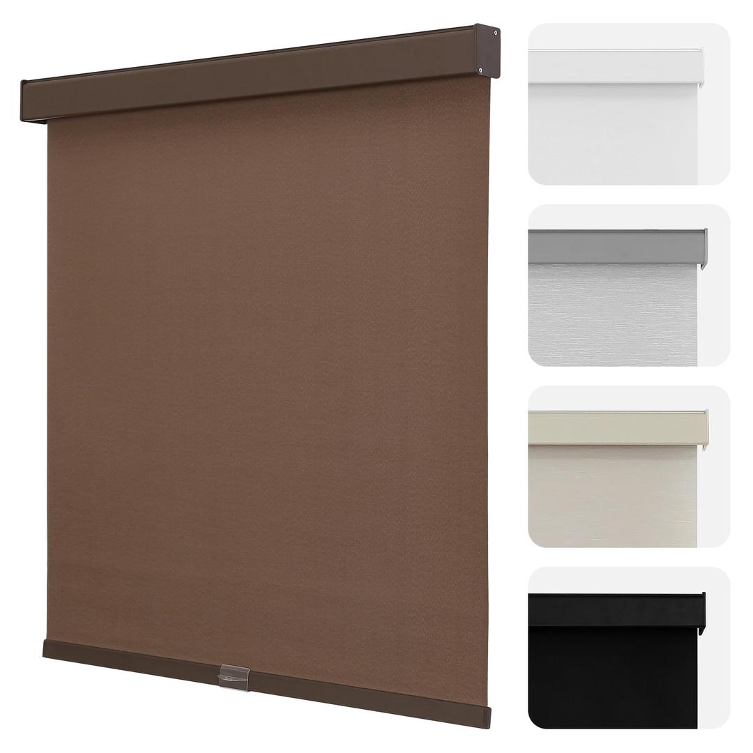 Joydeco 100% Blackout Roller Shades Cordless Blinds for Windows, Free-Stop Shades, UV Protection, Natural Woven Blinds for Home and Office, Light-Proof Aluminum Cover (22" W x 75" H, Coffee)