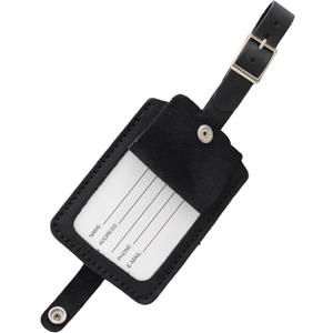 3 x Toprank Leather Genuine Luggage Tags  Durable Leather Bag Tags for Travel, Baggage & Accessories (Black)