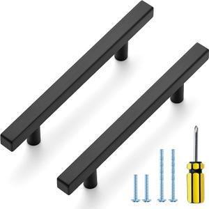 Ravinte Black Cabinet Handles 30 Pack - 4 Inch Matte Square Pulls, Kitchen Hardware 6-3/8 Inch Overall Length, Drawer Pulls