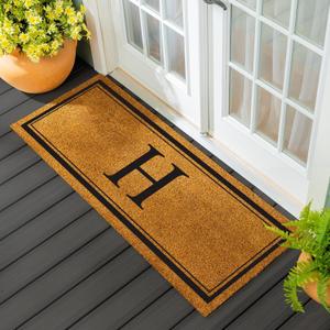 Evergreen Monogram Extra Large Coir Doormat, 60x24 Inches Front Door Mat, Outdoor Indoor Entrance Rug, Welcome Mat for Double Doors Porch Patio, Housewarming Gift, Letter H
