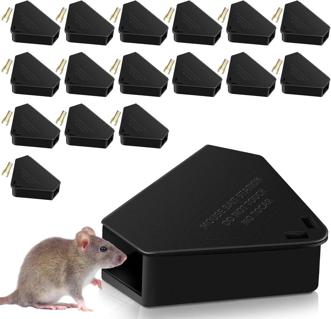 8 Pack Mouse Stations with 8 Keys,Reusable Box Station for Small Mice Rat for Indoor Outdoor,Tamper-Resistant Entry for Kitchen Garage Basement Patio (Empty Container,Black)