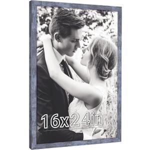 16x24 Frame Natural Blue, Rustic 24x16in Picture Frame, Distressed Navy Blue 40x60cm Photo Frame, Large 16 by 24 Canvas Painting Poster Frame, Anniversary/Birthday/Wedding/Thank you/Christmas Gift, 16x24in