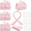 BENECREAT 12 Sets Wedding Favors Box DIY Set, Pink Kraft Paper Box with Pearl Handle, Ribbons, Stickers, Gift Boxes for Birthday, Party Favor, Boutique, Wedding and Anniversary