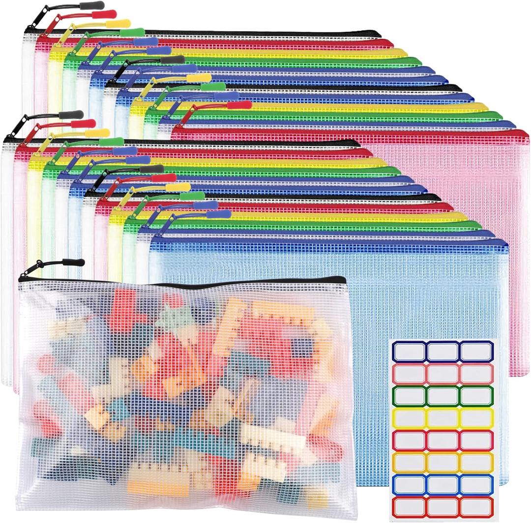 24pcs Mesh Zipper Pouch Bags - A4 Zipper Bags for Classroom Organization, Board Game & Puzzle Storage