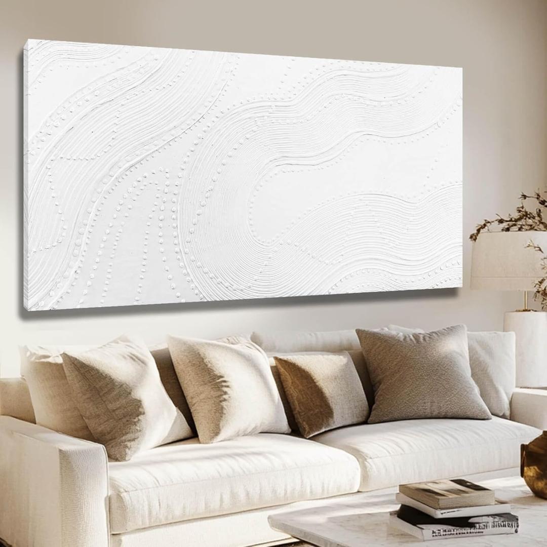 NBAODAN White Abstract Canvas Wall Art for Living Room Minimalist Home Decor Textured Wall Decor Line Art Oil Painting for Bedroom Dining Room 24x48 Inch