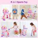 4 in 1 Toddler Basketball Hoop & Soccer Goal, Kids Sports Toy for 1 2 3 Years Old Girls Boys, Baby Toy with Sound & Light, Birthday Gift for 12-18 Months, Pink