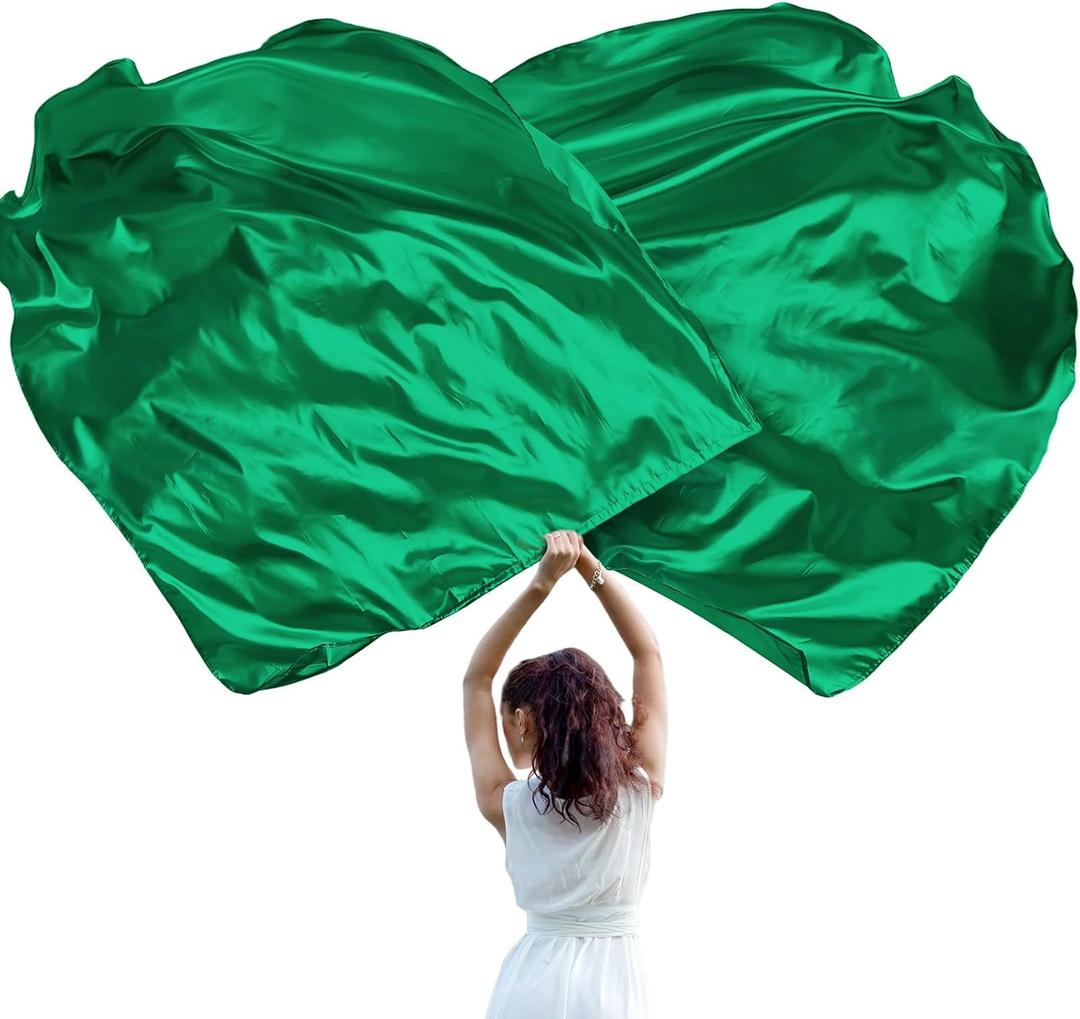 Jetec 2 Pcs 74"x55" Worship Flags for Dance Church Praise Dance Flag with Flexible Rod Semicircle Angel Wing for Outdoor Stage Performance Religious Activities(Green,Solid Color)