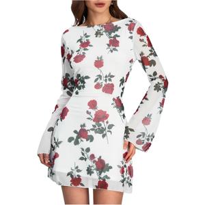 MakeMeChic Women's Cheetah Print Mini Dress Y2k Bell Sleeve Leopard Print Dress Going Out Outfits (M)