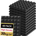 FONESO Acoustic Panels, High Density Soundproof Foam Panels for Walls, Sound Absorbing Panels, Acoustic Foam Panels Fire Resistant for Studio Recording (Black, 2"x12"x12" 48Pack)