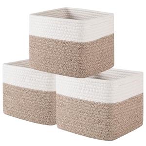 OIAHOMY 9”x9”x7” Storage Cubes, Cotton Rope Woven Baskets for Organizing, Cube Storage Bin, Small Gift Basket for Shelf, 3-Pack, Brown&White