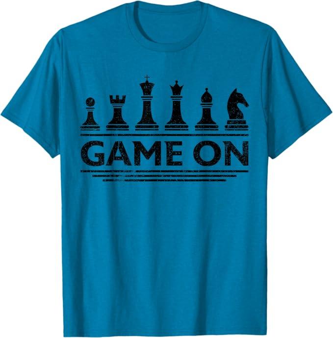 Game On Chess Pieces Funny Board Game Themed Gift Men Kids T-Shirt Size L, Blue.