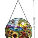 HOTIYOK Sunflower Stained Glass Window Hanging, Flowers for Kitchen Indoor Decorations, Gifts for Mom Women Grandma Teacher Nature Lovers