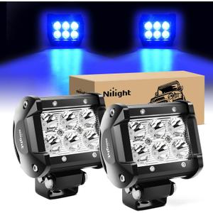 Nilight 4" Led Light Pod Blue Spot Driving Fog Light 2PCS 18W Off Road Fishing Hunting Emergency Safety Signal Deck Trailer Hunting lights for UTV Pick-up Van Boat Tractor