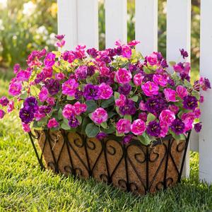 Artificial Flowers for Outdoors, 6 Bundles Silk Fake Hibiscus Flowers for Spring Summer Decoration, UV Resistant Fake Plants Plastic Bouquet for Home Planter Porch Patio Yard Decor(Light Purple Red)