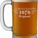Vintage 1976 Etched 16oz Glass Beer Mug Stein - Happy 50th Birthday Gifts for Him Men Women, Cheers to Turning 50 Year Old Man Decoration Decor, Anniversary Bday Party Supplies Favors Maverick