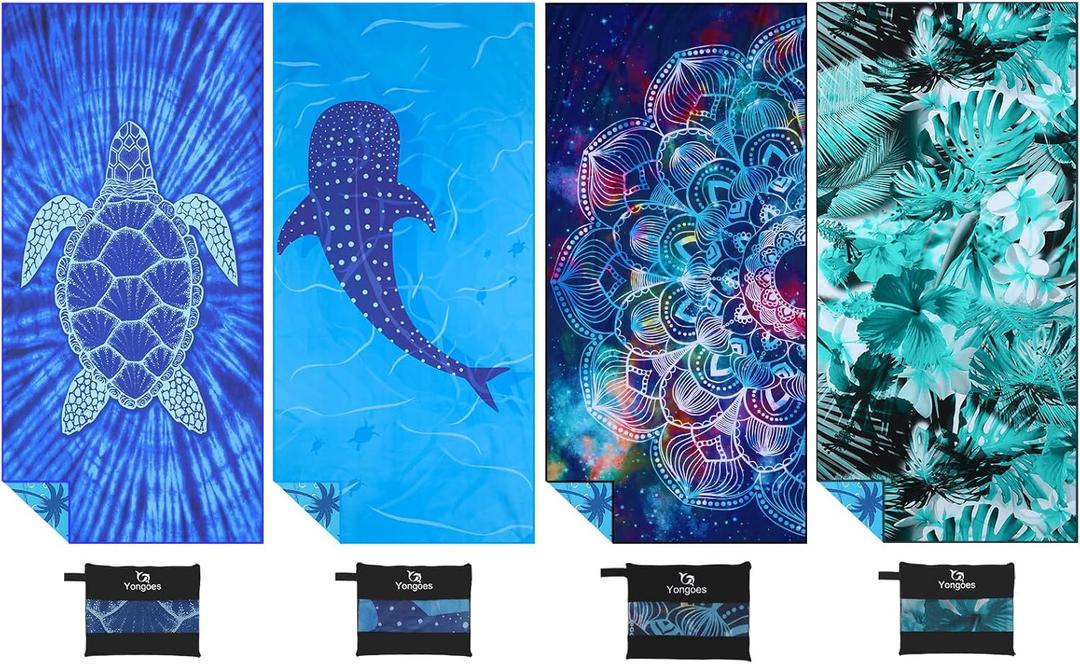 Yongoes 4 Pack Microfiber Lightweight Thin Beach Towel Sand Free Quick Dry Super Absorbent Large Towels for Swimming Pool Yoga Gym Travel Vacation Beach Accessories Essentials for Adults