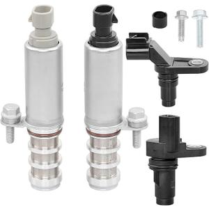 Intake and Exhaust Camshaft Position Actuator VVT Solenoid Valve Kit with Camshaft Crankshaft Engine Sensor- Compatible with Chevy,GMC,Pontiac,Saturn,Buick- Replace# 12655420,12655421,12577245,907-799
