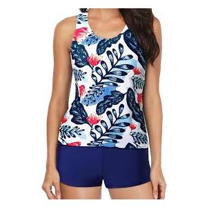 Yonique Tankini Swimsuits for Women 3 Piece Swimsuits Swimming Tank Top with Boys Shorts and Bra Modest Swimwear, blue XL