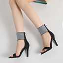 Women's High Heel Sandals Open Toe Ankle Tie Dressy Heeled Sandals for Prom, Party, Evening Events, 3.93 Inch Comfortable Thin Block Heels (Black Cloth)