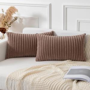 Kevin Textile Corduroy Pillow Covers 12x20 Inch Set of 2 Super Soft Boho Striped Pillow Covers Decorative Textured Throw Pillows for Couch Cushion Bed Livingroom Light Brown