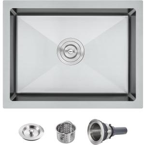 POPFLY 23 Inch Undermount Kitchen Sink, Single Bowl 18 Gauge 304 Stainless Steel Outdoor Sink, 2318 In Bar Prep Small Undermount Kitchen Sink, Brushed Nickel