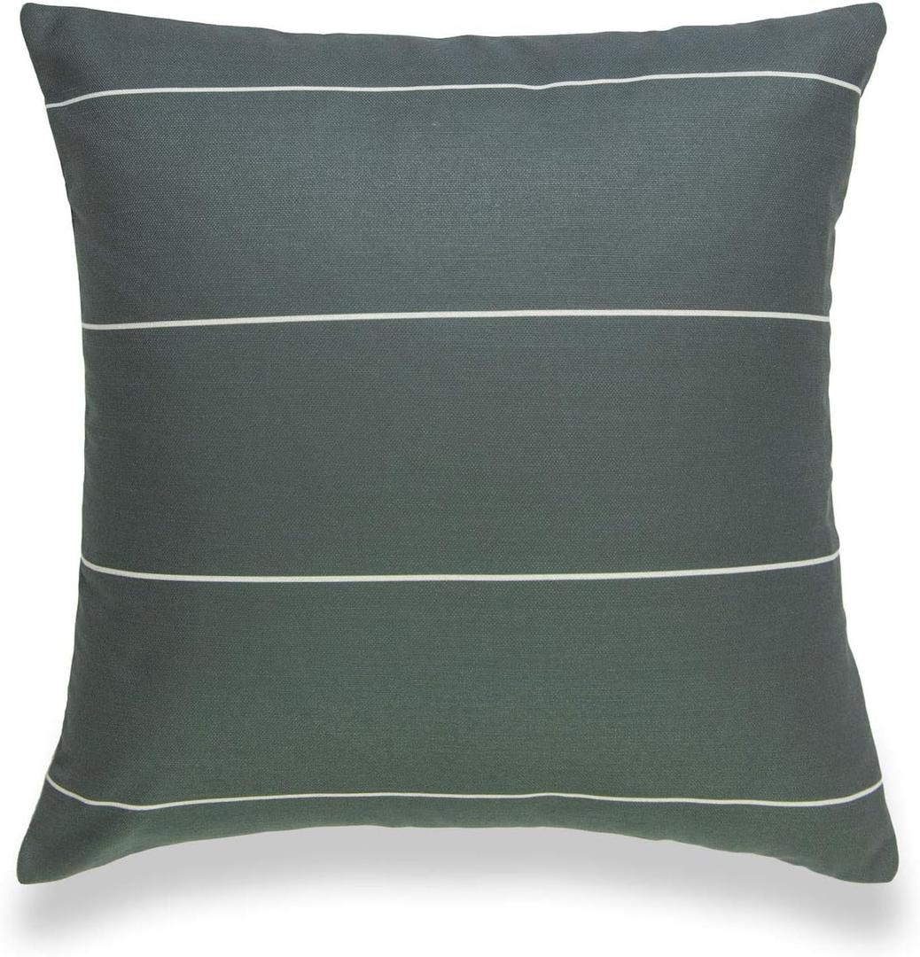 Hofdeco Modern Boho Decorative Throw Pillow Cover Only, for Couch, Sofa, Bed, Moss Green Stripes, 20"x20"