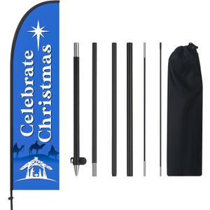 7 ft Celebrate Christmas Feather Flag with Pole Kit Outdoor Christmas Windless Swooper Flag Religious Banner for Outside Church Decoration Holiday Xmas Party Supplies