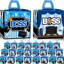 HAPPARTY BOSS Party Favor Gift Boxes 24 PCS,Blue BOSS Boy Goodie Candy Treat Boxe For 1st 2nd Birthday Decorations Supplies