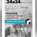 Americanflat 24x34 Poster Frame with Polished Plexiglass - Use as 20x30 Frame with Mat or Display 24x34 Photo Without Mat - Hudson Collection - Wide Picture Frames for Wall Display - Silver