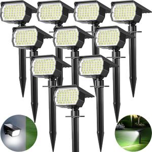 Solar Spot Lights Outdoor 10 Pack, [46 LED/3 Modes] Solar Landscape Spotlights Waterproof, 2-in-1 Auto On/Off Solar Powered Lights for Outside Yard Garden Wall Pathway, (Cool White)