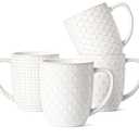 LE TAUCI Coffee Mugs 16 oz,Ceramic Mug Set, Embossment Cups for Latte, Hot Tea, Cappuccino, Mocha, Cocoa, Dishwasher Safe, Suit For Housewarming Wedding- 3.8 inch, Set of 4, Arctic White