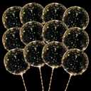 12 Pack Big Light Up BOBO Led Balloons with Sticks - Clear Balloons with Lights, Glow in the Dark, Flicker in the Daylight - Perfect Glow Party Supplies for Birthday, Wedding, Graduation (Warm White)