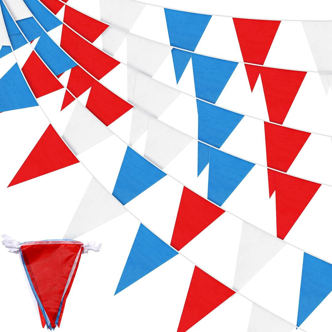 165 Feet Red Blue White Pennant Banner Patriotic Triangle String Flag 4th of July Bunting Flag Hanging Banner Garland for American National Day Graduation Birthday Wedding Party Outdoor Garden Decor