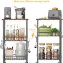Homeiju Rolling Kitchen Storage Cart, 3-Tier Storage Rack on Caster Wheels with Adjustable 2 Baskets, Coffee Station Cart Rack Shelf Organizer for Living Room Office, Balcony, Rustic Brown/Black