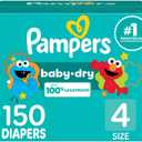 Pampers Diapers - Baby Dry - Size 4, 150 Count, Absorbent Disposable Infant Diaper (Packaging May Vary)