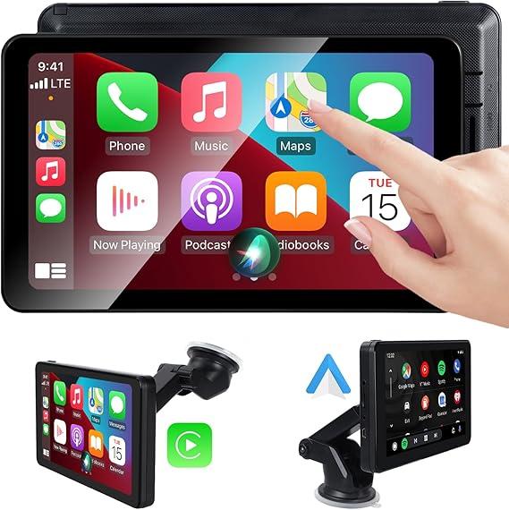 Carplay Screen for Car, 7'' Wireless CarPlay & Android Auto Upgrade Portable Touchscreen with Bluetooth, Mirror Link, Voice Control, HandsFree Calling Car Play Screen Stereo for Vehicles