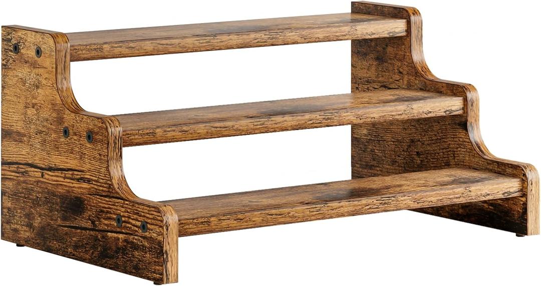 KLM 3Tier Spice Rack, 13.8 Inch Wood Step Shelf Countertop Spice Storage Holder, Kitchen Pantry Cabinet Organizer Cupboard for Spice Bottles, Jars, Seasonings, Baking Supplies,Bathroom Organizer