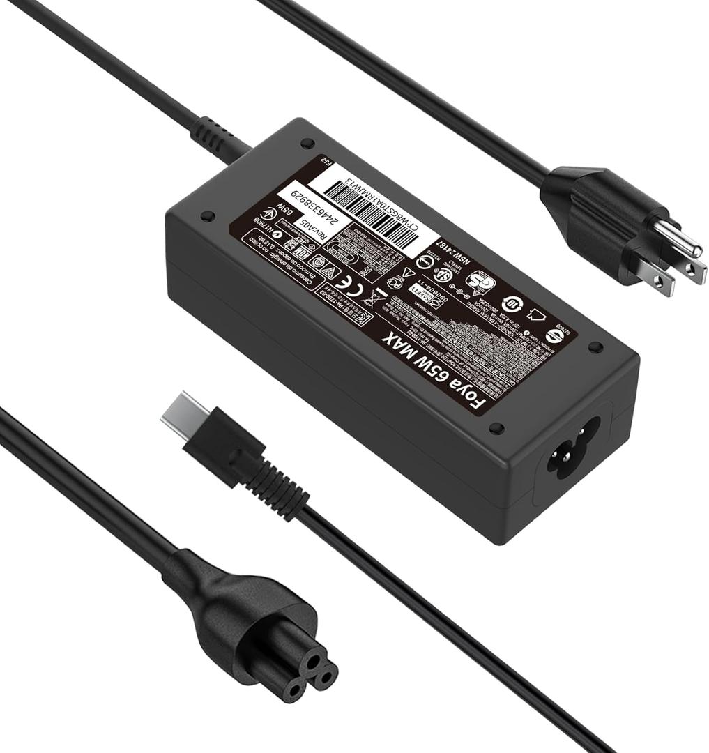 65W USB C Laptop Charger fit for HP Probook 430 440 450 G5 G6 455 G5 G6 G9 445 445R 455R G6 Envy X360 13 15 Spectre X360 13 15 EliteBook G5 G6 G7 G10 M54350-001 AC Power Adapter with Cord