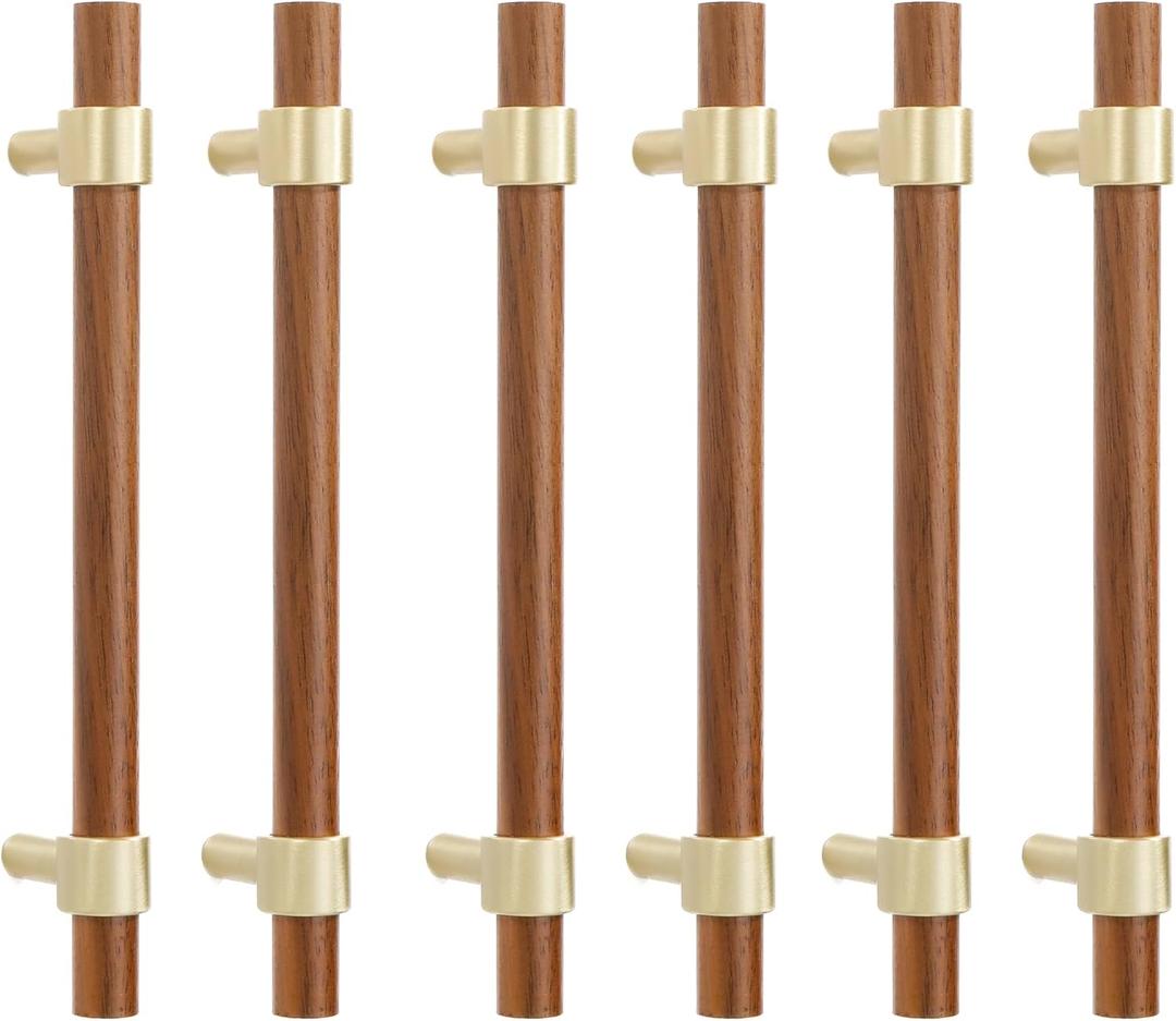 6 Pack Zinc Alloy Black Walnut Kitchen Pulls Cabinets Furniture Pull for Dresser Wardrobe Cupboard Drawer Knobs Pulls Handles 5.04 Inch (128 mm) Hole Center