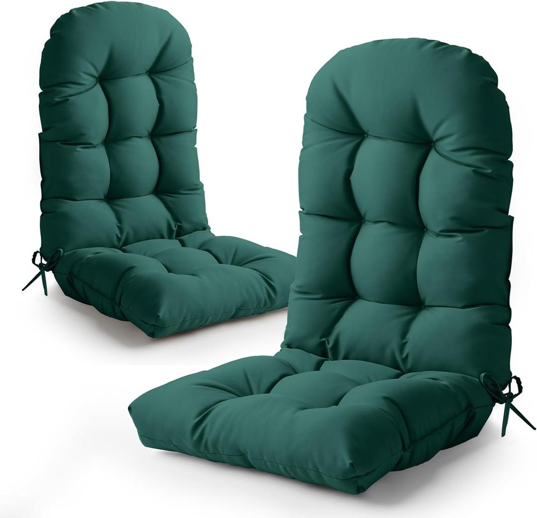 Adirondack Chair Cushion,High Back Patio Cushions with Adjustable Ties, 48.8 x 20.4 x 4.3,Waterproof Tufted Pillow,Fade Resistant Seat Rocking Chair Cushion for Indoor/Outdoor,Hunter Green,2, Count of 2