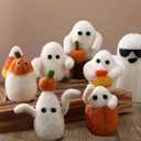 6 Pcs Halloween Wool Felted Ghosts with Pumpkins Halloween Ghost Decoration Cute Decor Indoor Outdoor Ornaments for Home Decor