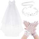 3 Pcs First Communion Veil Set Gloves Headpiece for Girls 1st Holy Communion Accessories for Wedding Party Costume