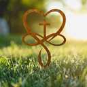 Metal Infinity Heart Cross Yard Garden Stake, Forever in Our Hearts Memorial Decor, Christian and Love Sign, Gravesite Gravestone Grave Decoration for Mom Dad Cemetery Sympathy(Rusty)