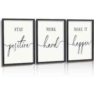 Heiple Motivational Wall Art 11"x14" Framed Wooden Inspirational Office Wall Decor for Men Picture Poster Positive Work Hard Quote Wall Decor for Home Office Bedroom (Black, 16"x24")