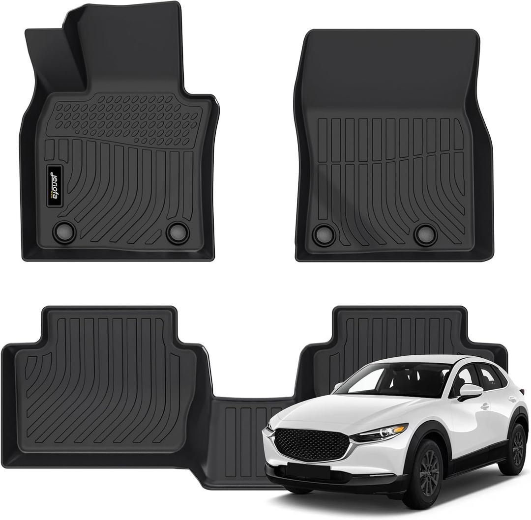 Jenofa-Car Floor Mats for Mazda CX-30 2020-2026 (Only AWD) All Weather Mats Automotive Floor Liner Custom Non-Slip Waterproof Car Mat for 2025 CX30 Accessories Black 1st 2nd Row 3 Piece