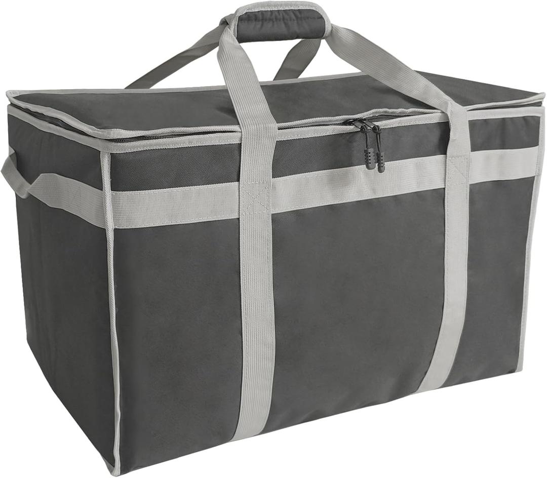 D&ONEHOS XXXL Insulated Food Delivery Bag with Side Handles, Insulated Grocery Bag for HOT/COLD Food Reusable Fit for Uber Eats, Doordash (23x14x15) (Gray + silver webbing)